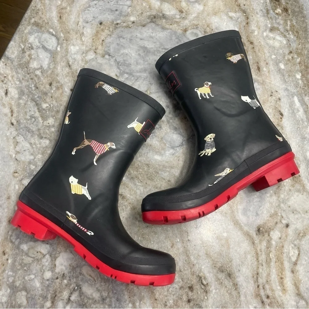 Joules Women's Molly Welly Wellington Mid Dog Print Boots Size 6